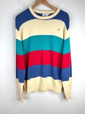 VTG Flying Scotsman Sweater Xl Made in USA Stripe Colorblock Mallard Duck Preppy